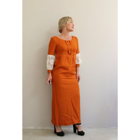 1960's Deadstock, Vintage Madison Pumpkin Dress // Women's Extra Small to Small - Picture 7 of 10
